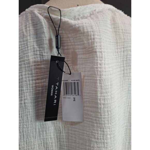NWT Tahari Woman Sugar White Linen Pullover Blouse/Size 3X - Picture 7 of 11